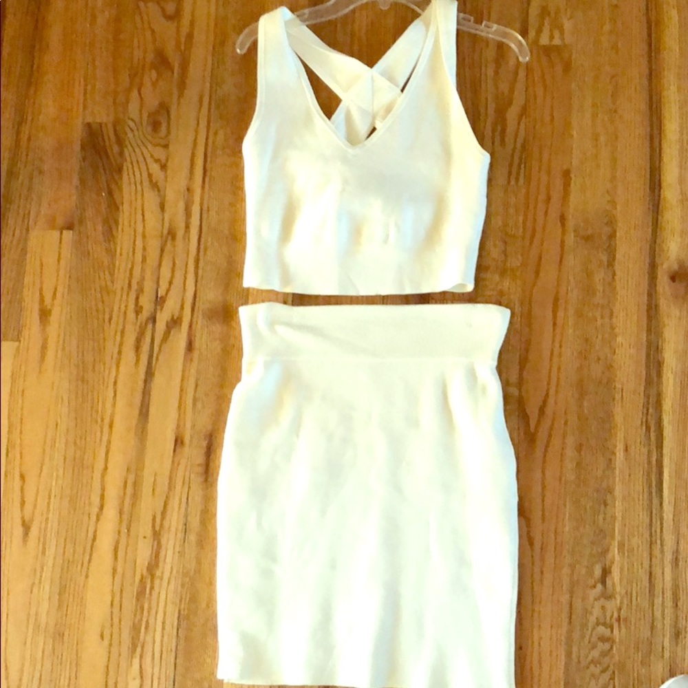 Express 2 piece white outfit crop top with skirt